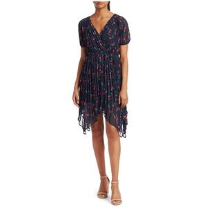 The Kooples V-Neck Cherry Print Asymmetric Dress, Size 2/M